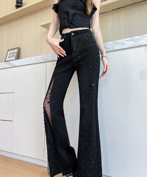 LUCPY(ラクピー)の「レース切替ワイドデニムパンツ(デニムパンツ・レディース・ブラック/ライトブルー・LARGE/MEDIUM/SMALL/X-SMALL)」の6枚目の写真