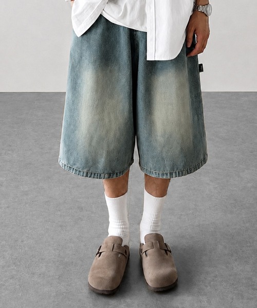 CALIFORNIA OUTFITTERS(カリフォルニア アウトフィッターズ)の「5C15 ワイドシルエット ペインターデニムハーフパンツ(デニムパンツ・メンズ・インディゴブルー/ライトブルー/ブルー・L/XL)」の1枚目の写真
