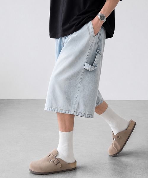 CALIFORNIA OUTFITTERS(カリフォルニア アウトフィッターズ)の「5C15 ワイドシルエット ペインターデニムハーフパンツ(デニムパンツ・メンズ・インディゴブルー/ライトブルー/ブルー・L/XL)」の2枚目の写真