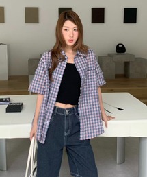 T.FOX （ティーフォックス）の「26ss　ユニサックス/ ゆるシルエットチェック半袖シャツ（シャツ/ブラウス）」