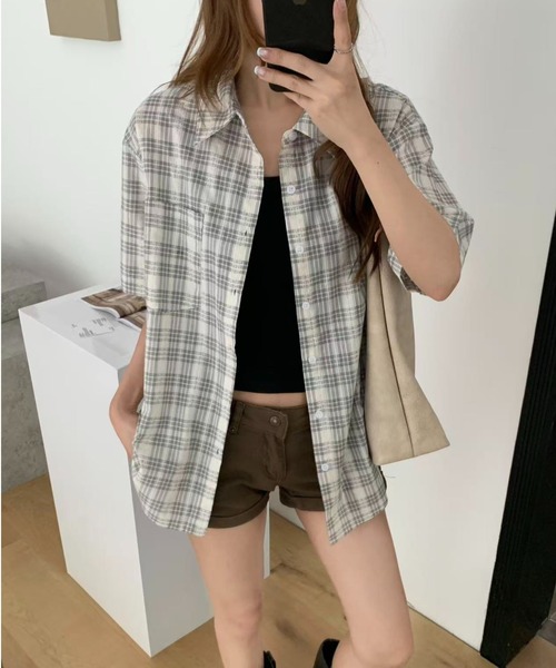 AsRiRe(アスリレイ)の「26ss ユニサックス/ ゆるシルエットチェック半袖シャツ(シャツ/ブラウス・メンズ・ホワイト/ピンク・M/L)」の21枚目の写真
