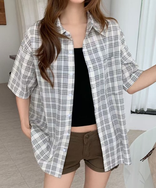 AsRiRe(アスリレイ)の「26ss ユニサックス/ ゆるシルエットチェック半袖シャツ(シャツ/ブラウス・メンズ・ホワイト/ピンク・M/L)」の20枚目の写真