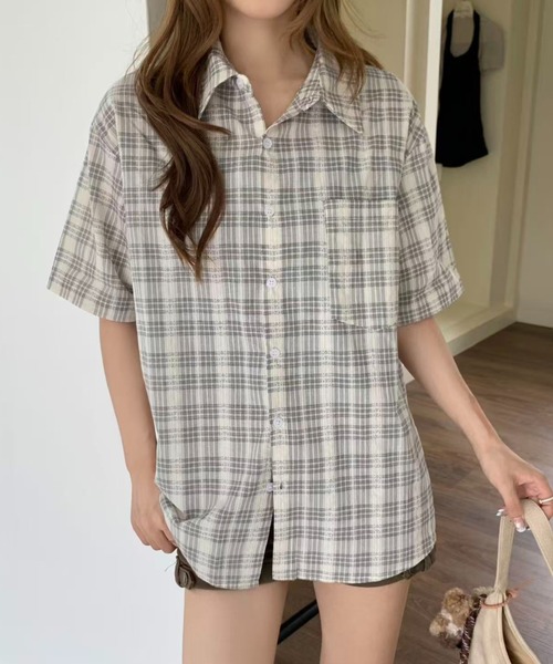 AsRiRe(アスリレイ)の「26ss ユニサックス/ ゆるシルエットチェック半袖シャツ(シャツ/ブラウス・メンズ・ホワイト/ピンク・M/L)」の18枚目の写真