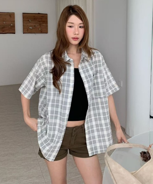 AsRiRe(アスリレイ)の「26ss ユニサックス/ ゆるシルエットチェック半袖シャツ(シャツ/ブラウス・メンズ・ホワイト/ピンク・M/L)」の16枚目の写真