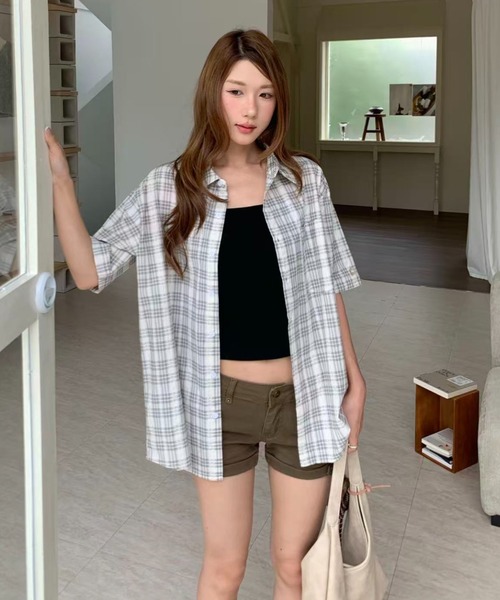AsRiRe(アスリレイ)の「26ss ユニサックス/ ゆるシルエットチェック半袖シャツ(シャツ/ブラウス・メンズ・ホワイト/ピンク・M/L)」の14枚目の写真