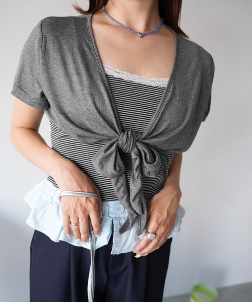 SANSeLF(サンセルフ)の「【SANSeLF】レーストリムボーダーキャミ&ボレロセットトップス saw26s081(その他トップス・レディース・グレー・FREE)」の3枚目の写真
