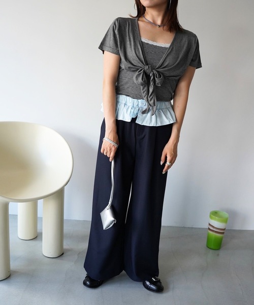SANSeLF(サンセルフ)の「【SANSeLF】レーストリムボーダーキャミ&ボレロセットトップス saw26s081(その他トップス・レディース・グレー・FREE)」の2枚目の写真