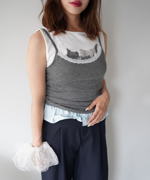 SANSeLF(サンセルフ)の「【SANSeLF】レーストリムボーダーキャミ&ボレロセットトップス saw26s081(その他トップス・レディース・グレー・FREE)」の5枚目の写真