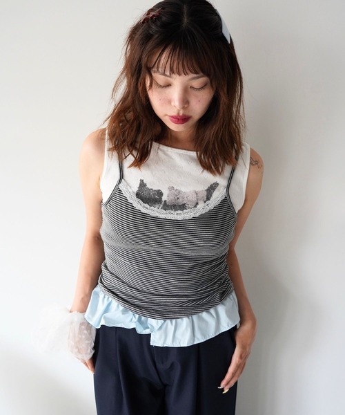 SANSeLF(サンセルフ)の「【SANSeLF】レーストリムボーダーキャミ&ボレロセットトップス saw26s081(その他トップス・レディース・グレー・FREE)」の6枚目の写真