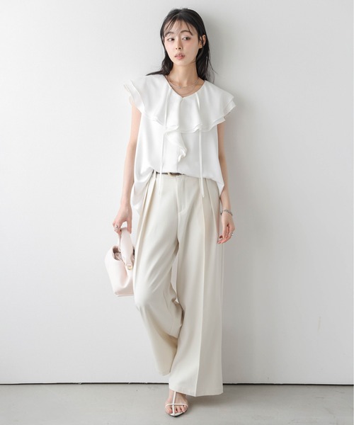 AMELY(エミリー)の「サテン調 ラッフルフリルブラウス(シャツ/ブラウス・レディース・ピンク/ホワイト/ブラック・フリー)」の17枚目の写真