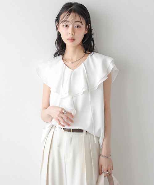 AMELY(エミリー)の「サテン調 ラッフルフリルブラウス(シャツ/ブラウス・レディース・ピンク/ホワイト/ブラック・フリー)」の18枚目の写真