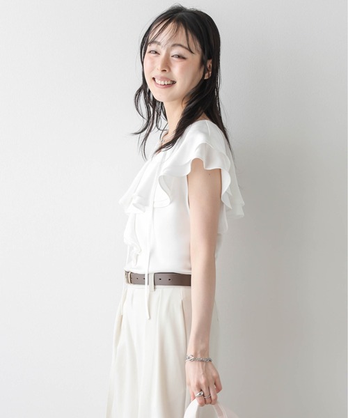 AMELY(エミリー)の「サテン調 ラッフルフリルブラウス(シャツ/ブラウス・レディース・ピンク/ホワイト/ブラック・フリー)」の20枚目の写真