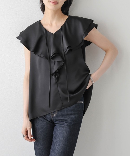AMELY(エミリー)の「サテン調 ラッフルフリルブラウス(シャツ/ブラウス・レディース・ピンク/ホワイト/ブラック・フリー)」の22枚目の写真