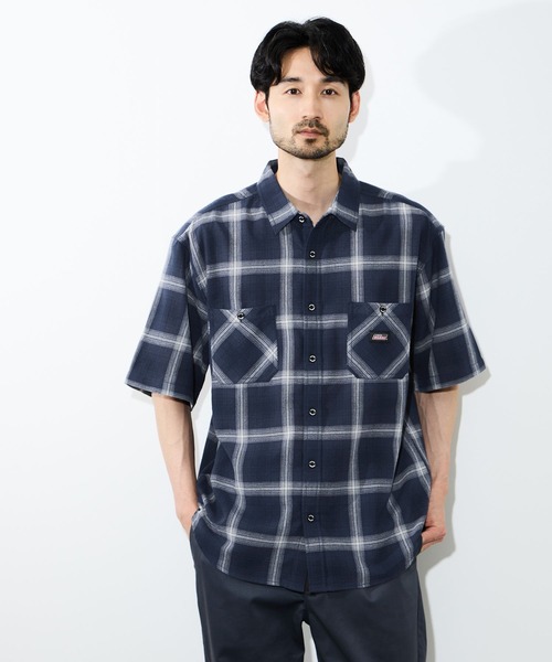 Dickies(ディッキーズ)の「【GENUINE Dickies/ ジェニュインデッキーズ】パナマ織 オンブレチェック 半袖ワークシャツ(シャツ/ブラウス・メンズ・ネイビー/オフホワイト/ブラック・M/L/XL)」の3枚目の写真