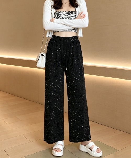 Miniministore(ミニミニストア)の「キラキラパンツ ワイドパンツ 美脚韓国風(スラックス・レディース・ブラック/グレー・L/XL/M)」の10枚目の写真