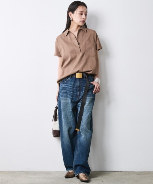 CHIC STYLE(シックスタイル)の「フレンチスリーブスキッパーシャツ<大きいサイズ有>シックスタイル(シャツ/ブラウス・レディース・ブラック/モカ・M/3L/LL/L/4L/5L)」の7枚目の写真