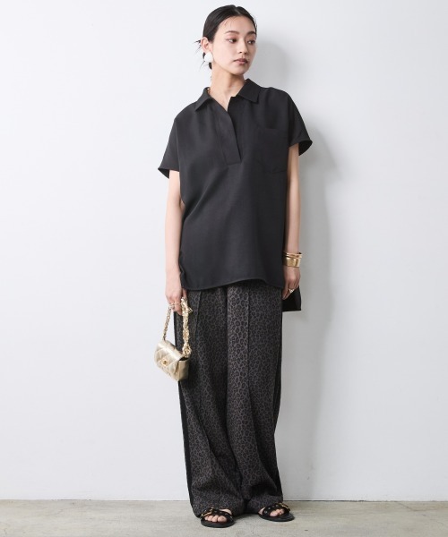 CHIC STYLE(シックスタイル)の「フレンチスリーブスキッパーシャツ<大きいサイズ有>シックスタイル(シャツ/ブラウス・レディース・ブラック/モカ・M/3L/LL/L/4L/5L)」の20枚目の写真