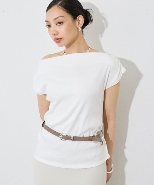 Whim Gazette(ウィムガゼット)の「ワンショルフレンチプルオーバー(Tシャツ/カットソー・レディース・ブラック/オフホワイト・FREE)」の4枚目の写真