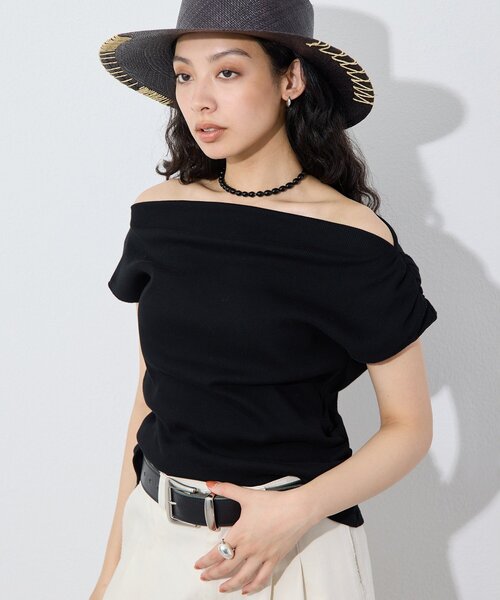 Whim Gazette(ウィムガゼット)の「ワンショルフレンチプルオーバー(Tシャツ/カットソー・レディース・ブラック/オフホワイト・FREE)」の14枚目の写真