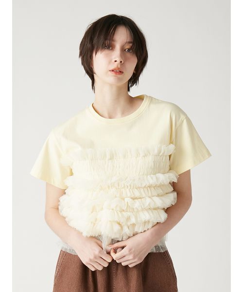 FURFUR(ファーファー)の「チュールドッキングTシャツ(Tシャツ/カットソー・レディース・イエロー/ブラック/アイボリー・F)」の3枚目の写真