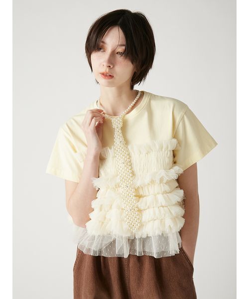FURFUR(ファーファー)の「チュールドッキングTシャツ(Tシャツ/カットソー・レディース・イエロー/ブラック/アイボリー・F)」の5枚目の写真