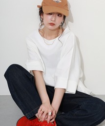 コットンワッフル7分袖ドルマンTシャツ
