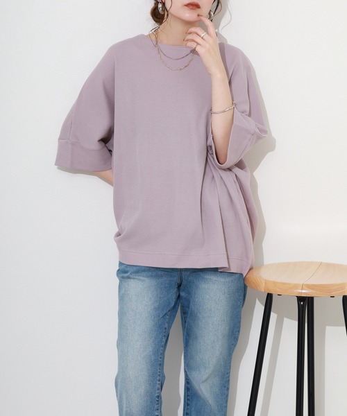 FUNALIVE(ファンアライブ)の「コットンワッフル7分袖ドルマンTシャツ(Tシャツ/カットソー・レディース・ブラック/パープル/ホワイト/杢グレー/ネイビー/チャコールグレー・LL~3L/M~L)」の10枚目の写真