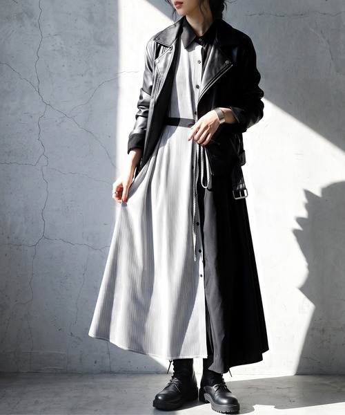 antiqua(アンティカ)の「ストライプ柄 切替 シャツワンピース(シャツワンピース・レディース・ブラック・ONESIZE)」の3枚目の写真