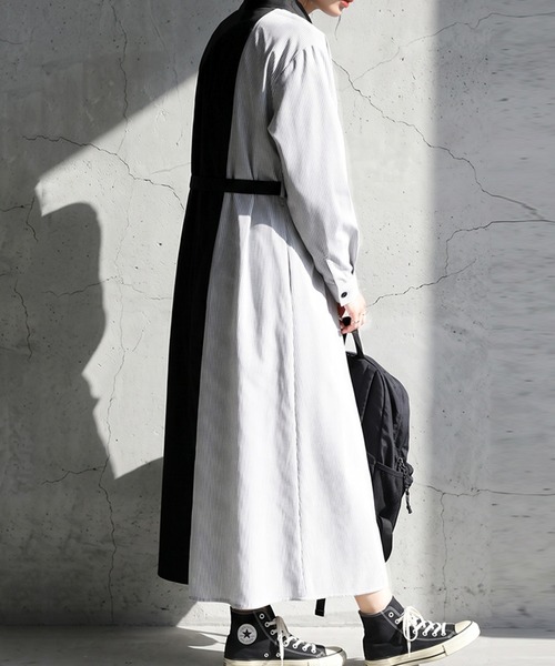 antiqua(アンティカ)の「ストライプ柄 切替 シャツワンピース(シャツワンピース・レディース・ブラック・ONESIZE)」の5枚目の写真