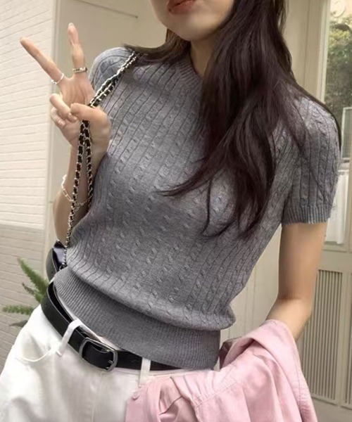 Flugge(フラッジー)の「半袖ニットトップス(ニット/セーター・レディース・グレー・LARGE/MEDIUM)」の2枚目の写真