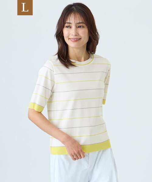 TRANS WORK（トランスワーク）の「【L】【ウォッシャブル】セーターマシンカットソー（Tシャツ/カットソー・レディース・ベージュ/ネイビー/オフホワイト・46/44）」の2枚目の写真