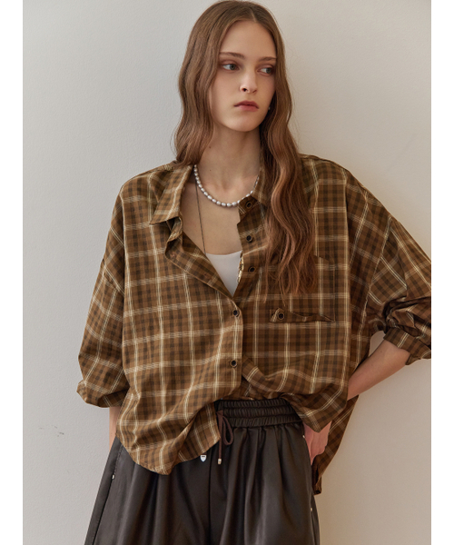 MAXZA（マージャコレクション）の「ポケットポイントコットンチェックシャツ（シャツ/ブラウス・レディース・ブラック/ブラウン・FREE）」の3枚目の写真