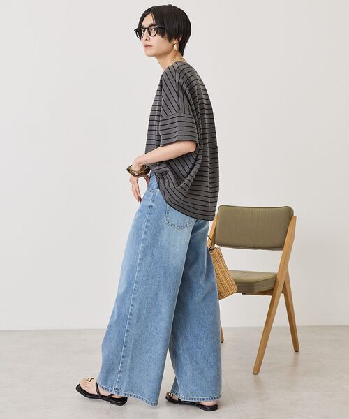 AMERICAN HOLIC（アメリカンホリック）の「【UVカット・接触冷感】ボーダーコクーンプルオーバー（Tシャツ/カットソー・レディース・チャコールグレー/カーキ系1/オフホワイト・L/M）」の16枚目の写真
