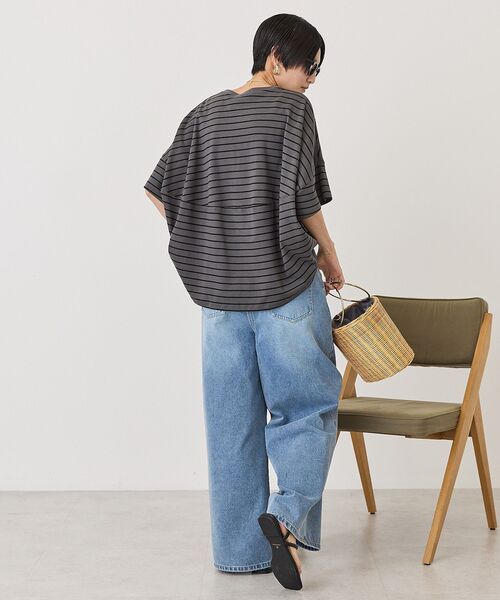 AMERICAN HOLIC（アメリカンホリック）の「【UVカット・接触冷感】ボーダーコクーンプルオーバー（Tシャツ/カットソー・レディース・チャコールグレー/カーキ系1/オフホワイト・L/M）」の17枚目の写真