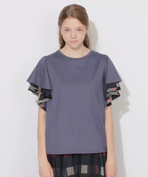 CB CRESTBRIDGE(シービークレストブリッジ)の「シアーレイヤーラッフルスリーブトップス(Tシャツ/カットソー・レディース・ブラック/パープル系その他4/オフホワイト/ネイビー・M)」の3枚目の写真
