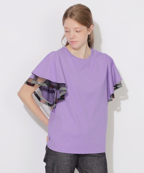 CB CRESTBRIDGE(シービークレストブリッジ)の「シアーレイヤーラッフルスリーブトップス(Tシャツ/カットソー・レディース・ブラック/パープル系その他4/オフホワイト/ネイビー・M)」の4枚目の写真