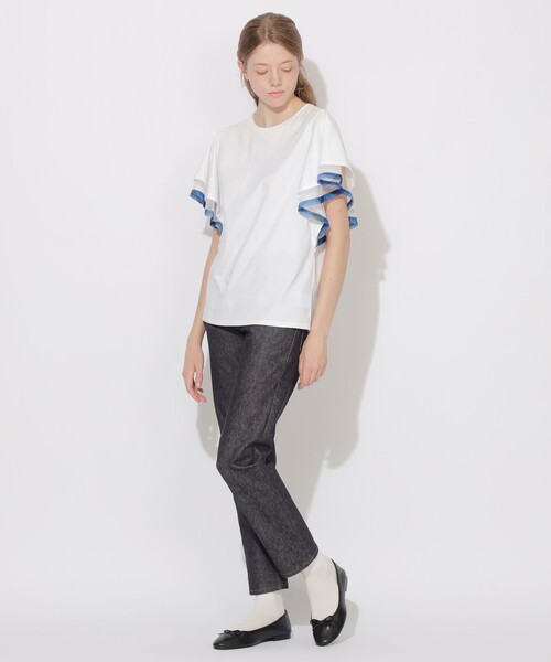 CB CRESTBRIDGE(シービークレストブリッジ)の「シアーレイヤーラッフルスリーブトップス(Tシャツ/カットソー・レディース・ブラック/パープル系その他4/オフホワイト/ネイビー・M)」の13枚目の写真