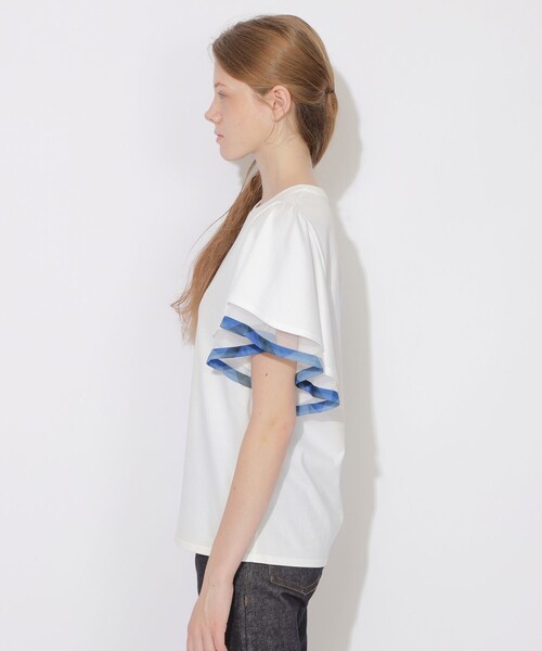 CB CRESTBRIDGE(シービークレストブリッジ)の「シアーレイヤーラッフルスリーブトップス(Tシャツ/カットソー・レディース・ブラック/パープル系その他4/オフホワイト/ネイビー・M)」の9枚目の写真