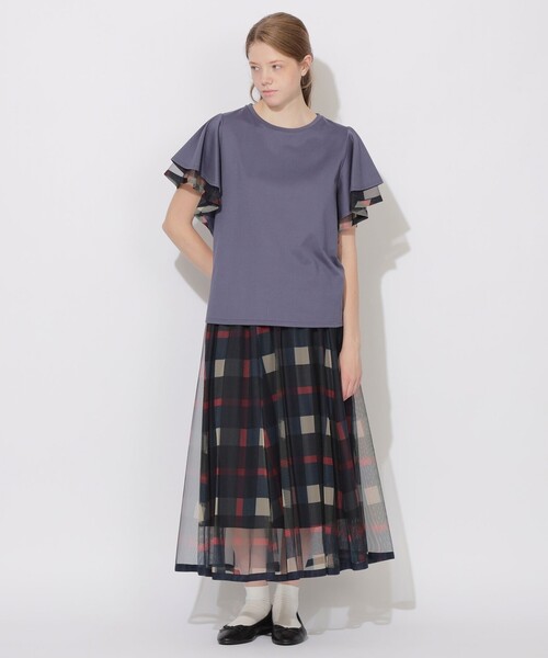 CB CRESTBRIDGE(シービークレストブリッジ)の「シアーレイヤーラッフルスリーブトップス(Tシャツ/カットソー・レディース・ブラック/パープル系その他4/オフホワイト/ネイビー・M)」の18枚目の写真