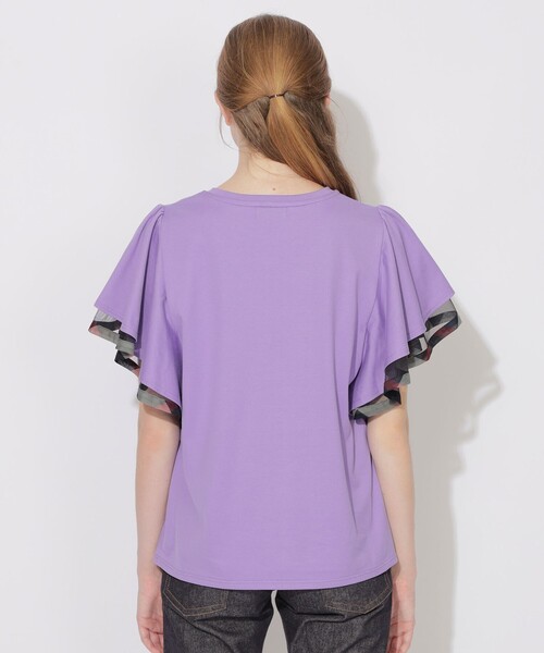 CB CRESTBRIDGE(シービークレストブリッジ)の「シアーレイヤーラッフルスリーブトップス(Tシャツ/カットソー・レディース・ブラック/パープル系その他4/オフホワイト/ネイビー・M)」の6枚目の写真