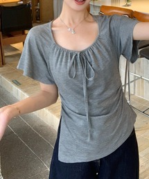 UネックリボンTシャツ