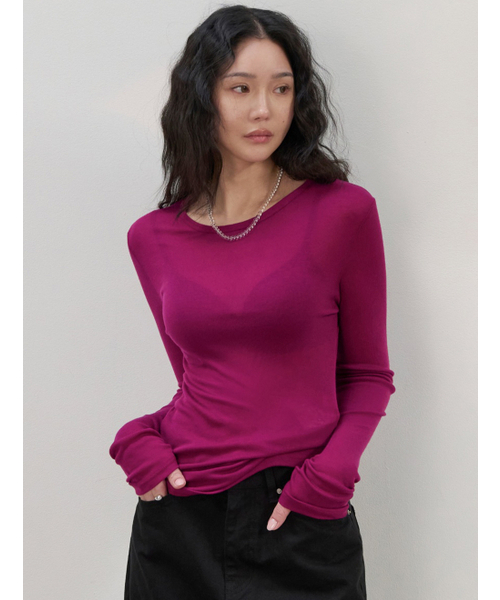 MORVE13(モルブ13)の「オールデイレイヤードテンセルTシャツ(ベリープラム)(Tシャツ/カットソー・レディース・ブラック/レッド/バイオレット/ネイビー/アイボリー/ミント/ライトグレー/バーガンディー・FREE)」の9枚目の写真