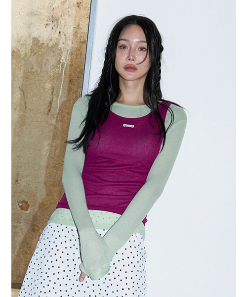 MORVE13(モルブ13)の「オールデイレイヤードテンセルTシャツ(ベリープラム)(Tシャツ/カットソー・レディース・ブラック/レッド/バイオレット/ネイビー/アイボリー/ミント/ライトグレー/バーガンディー・FREE)」の10枚目の写真