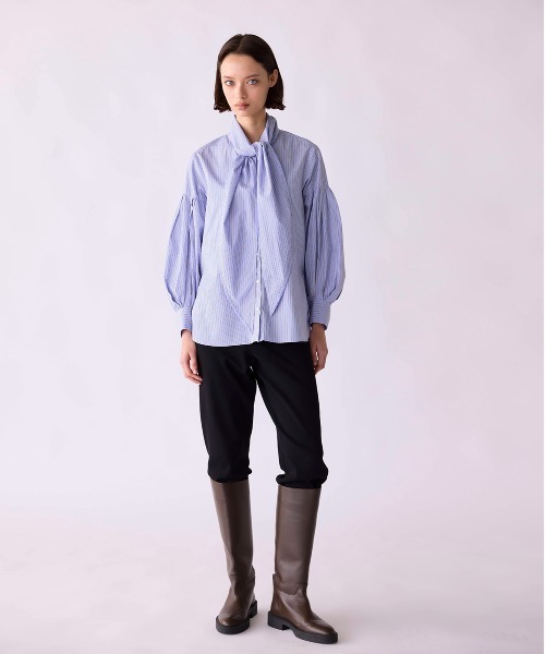 Marilyn Moon(マリリンムーン)の「stripe embroidery tie blouse(シャツ/ブラウス・レディース・ブルー/ダークグレー/ライトグレー・FREE)」の5枚目の写真