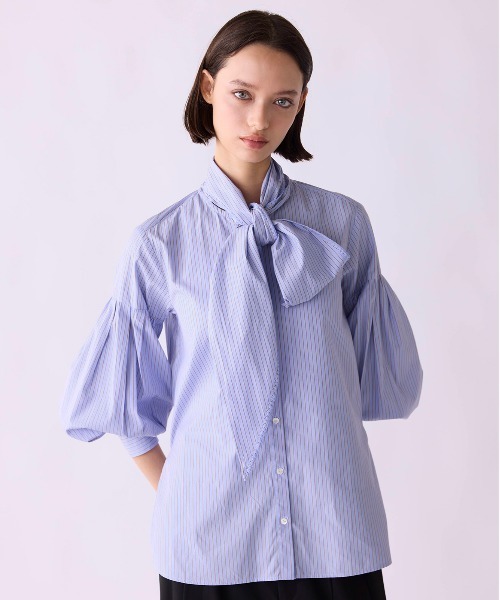 Marilyn Moon(マリリンムーン)の「stripe embroidery tie blouse(シャツ/ブラウス・レディース・ブルー/ダークグレー/ライトグレー・FREE)」の7枚目の写真