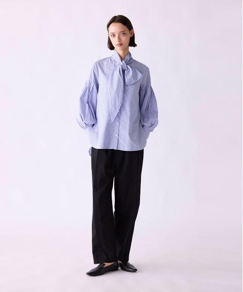 Marilyn Moon(マリリンムーン)の「stripe embroidery tie blouse(シャツ/ブラウス・レディース・ブルー/ダークグレー/ライトグレー・FREE)」の10枚目の写真