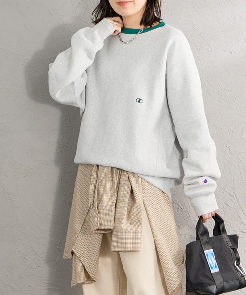 Champion（チャンピオン）の「【WEB先行予約】[Champion/チャンピオン] 別注 スリーアイコン ロゴ刺繍スウェット（スウェット・レディース・ブラウン/ネイビー/ブラック/チャコール/オートミール/グレー・S/L/M）」の7枚目の写真