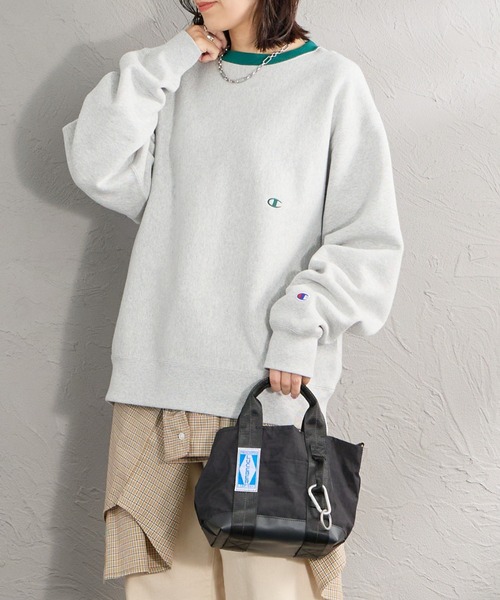 Champion（チャンピオン）の「【WEB先行予約】[Champion/チャンピオン] 別注 スリーアイコン ロゴ刺繍スウェット（スウェット・レディース・ブラウン/ネイビー/ブラック/チャコール/オートミール/グレー・S/L/M）」の13枚目の写真