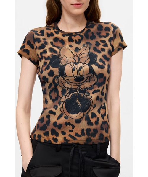 Desigual（デシグアル）の「Leopard Minnie Graphic T-Shirt/レオパード ミニー グラフィック Tシャツ（Tシャツ/カットソー・レディース・ブラウン・XS/S/M/L/XL）」の2枚目の写真