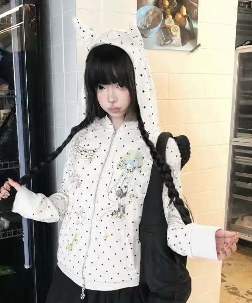GEMEDA(ジェメダ)の「可愛い耳デザインフード付きジップパーカー(パーカー・レディース・ネイビー・M)」の15枚目の写真